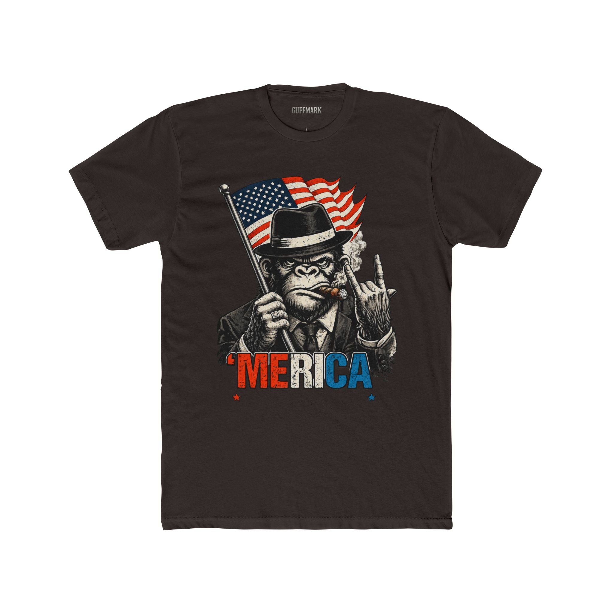 'MERICA Gorilla Patriotic Graphic Tee American Flag Cigar Shirt