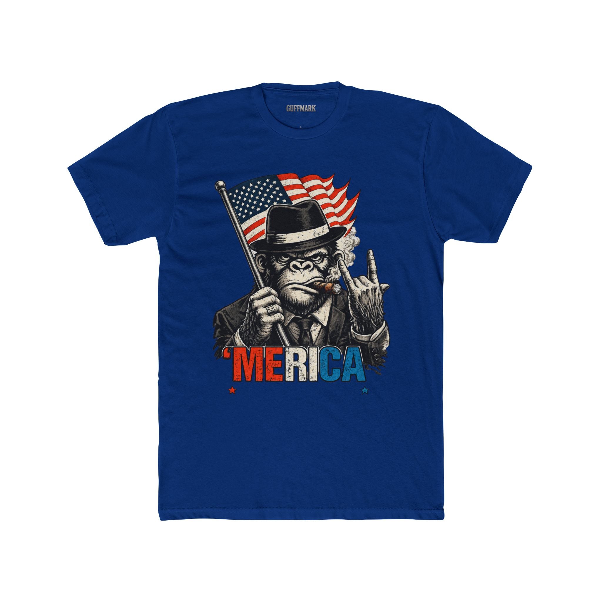 'MERICA Gorilla Patriotic Graphic Tee American Flag Cigar Shirt