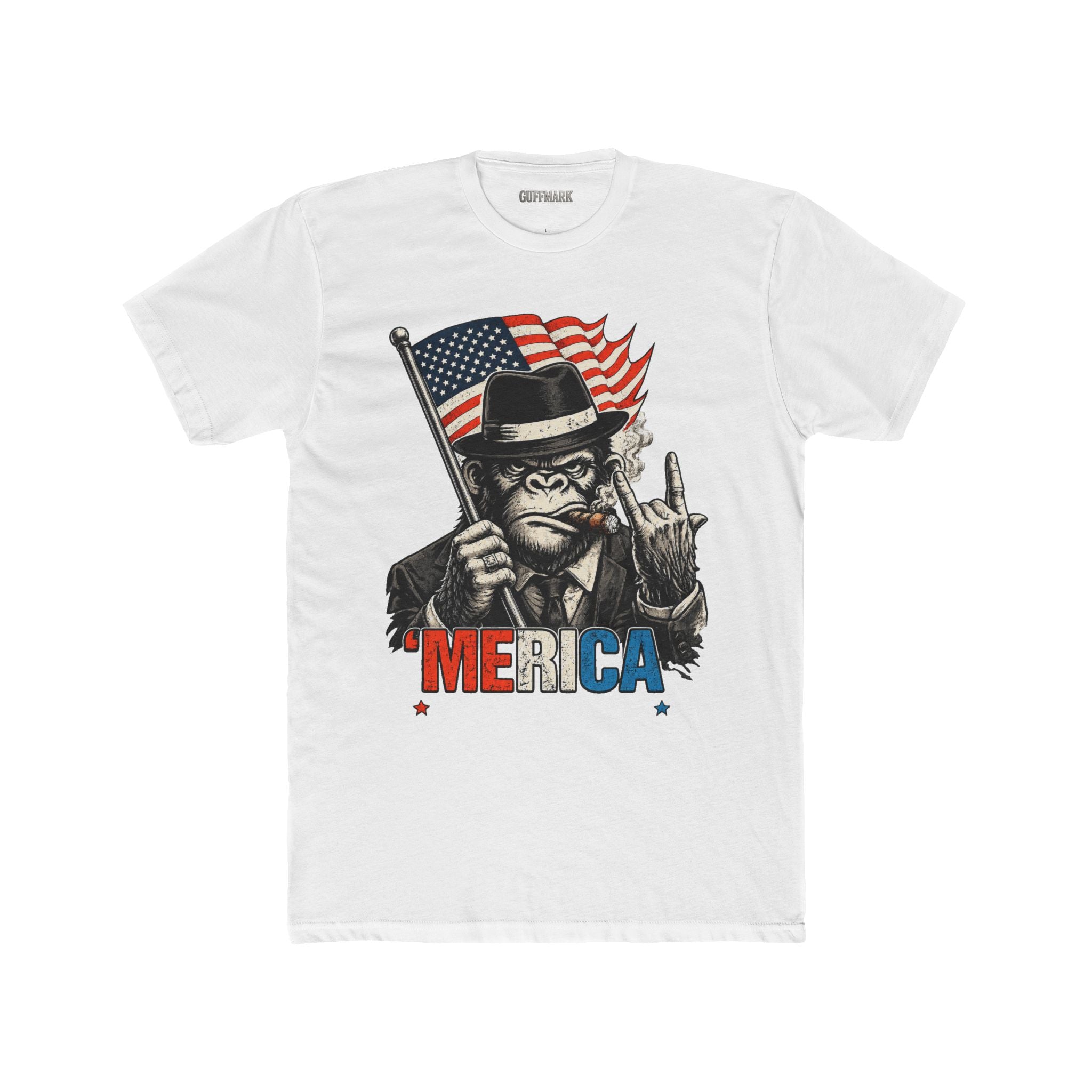 'MERICA Gorilla Patriotic Graphic Tee American Flag Cigar Shirt
