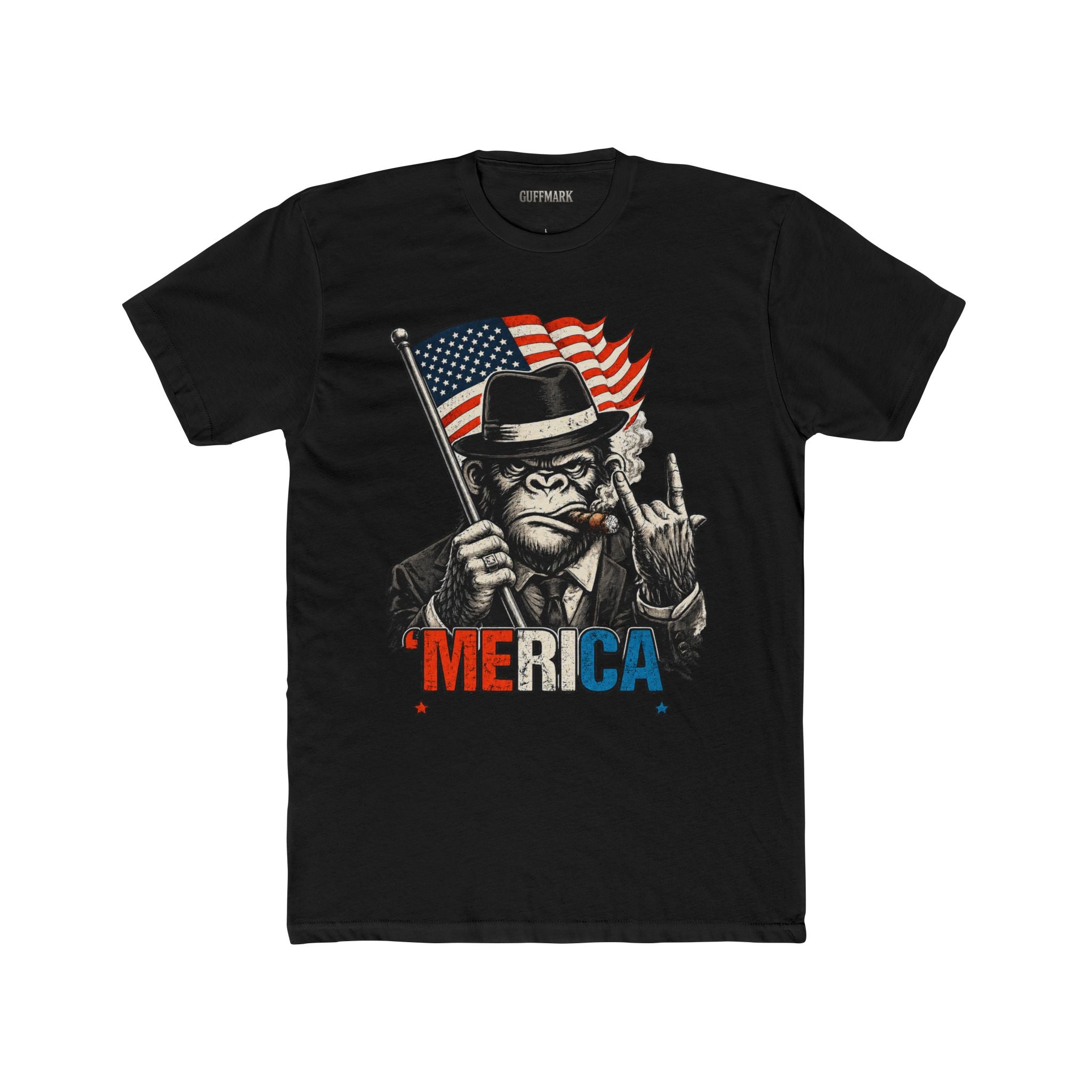 'MERICA Gorilla Patriotic Graphic Tee American Flag Cigar Shirt