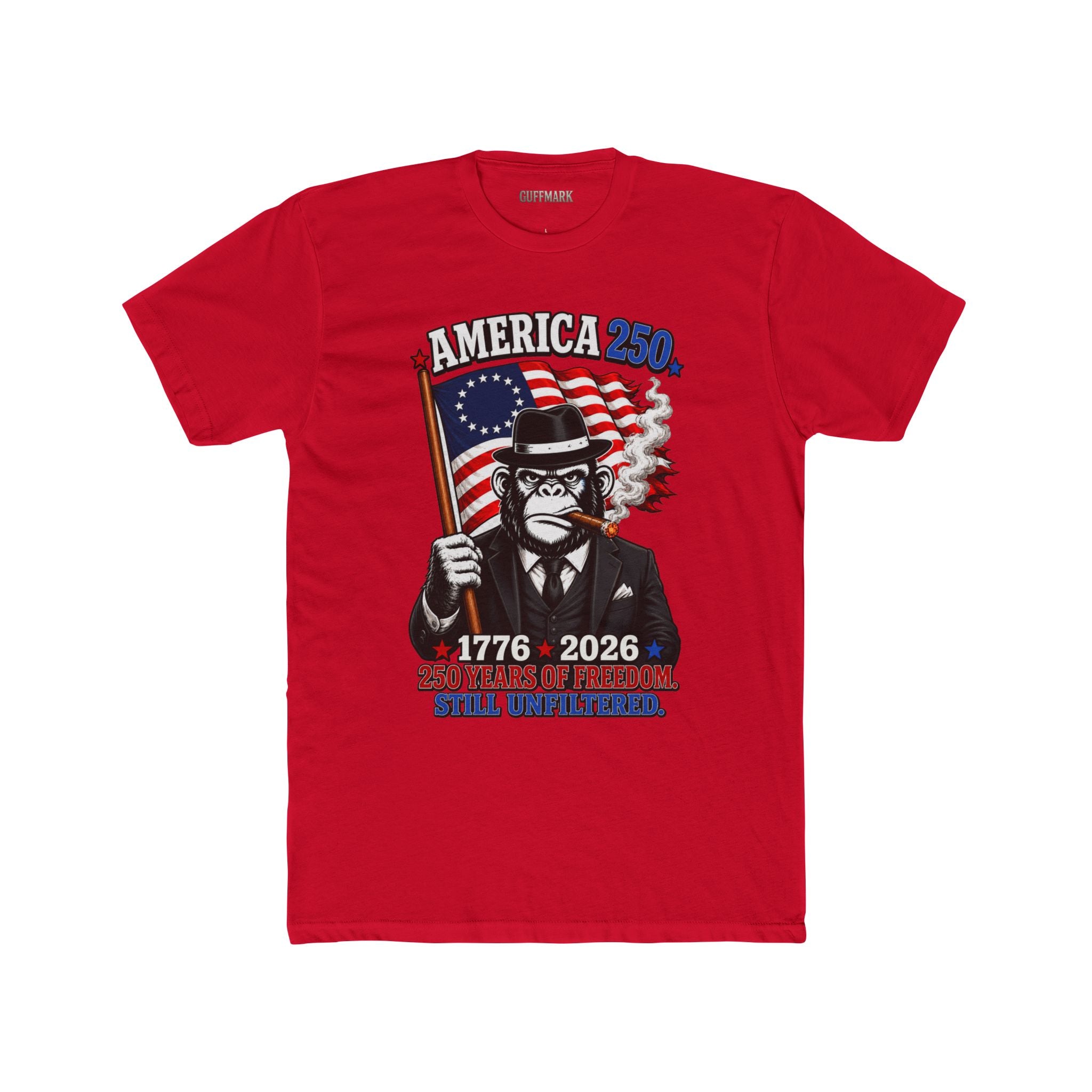 GuffMark America 250 Gorilla Tee | 1776–2026 Patriotic Cigar Graphic Shirt
