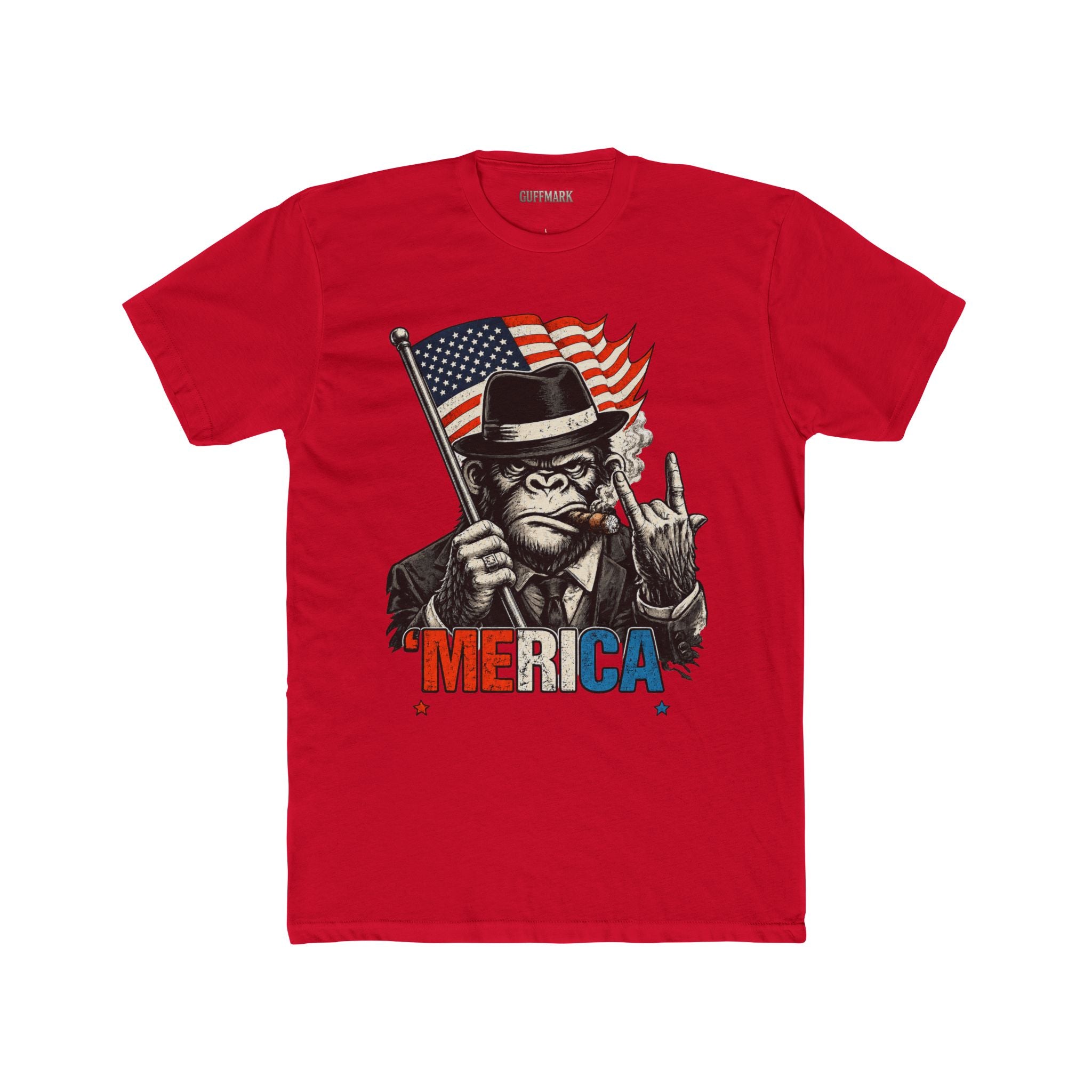 'MERICA Gorilla Patriotic Graphic Tee American Flag Cigar Shirt