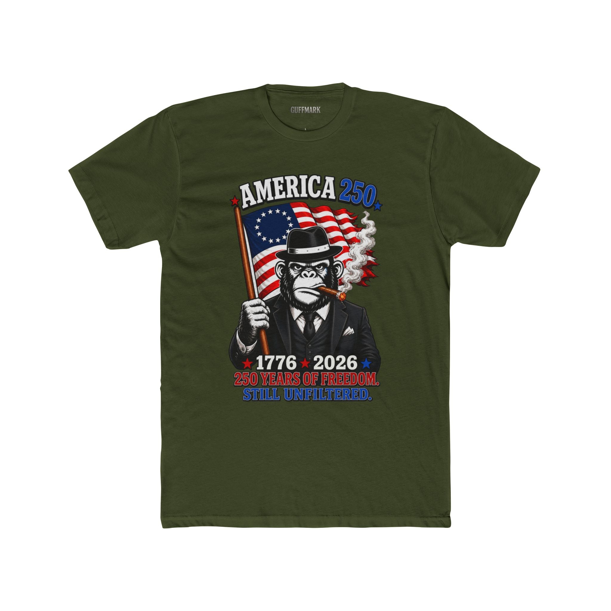 GuffMark America 250 Gorilla Tee | 1776–2026 Patriotic Cigar Graphic Shirt