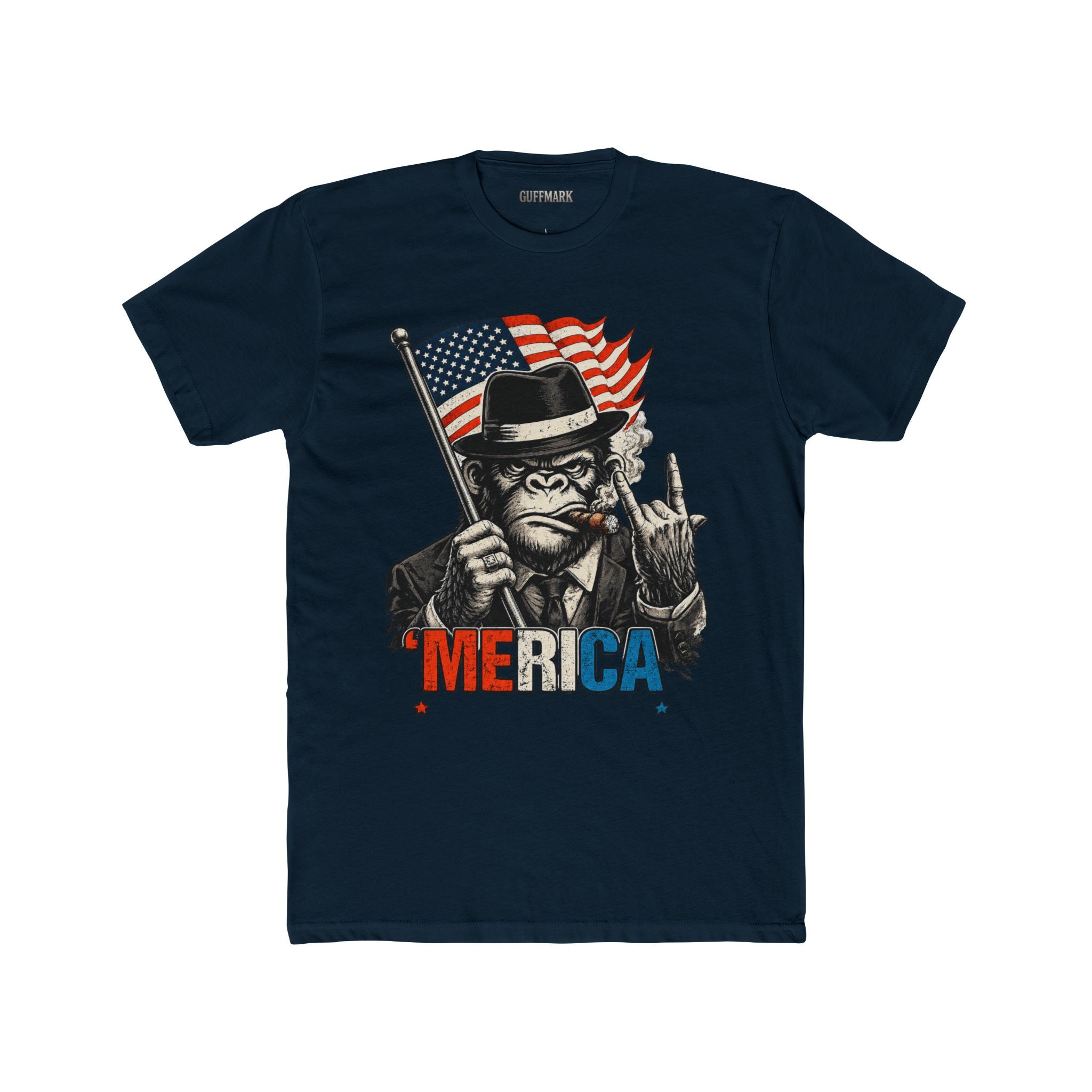 'MERICA Gorilla Patriotic Graphic Tee American Flag Cigar Shirt