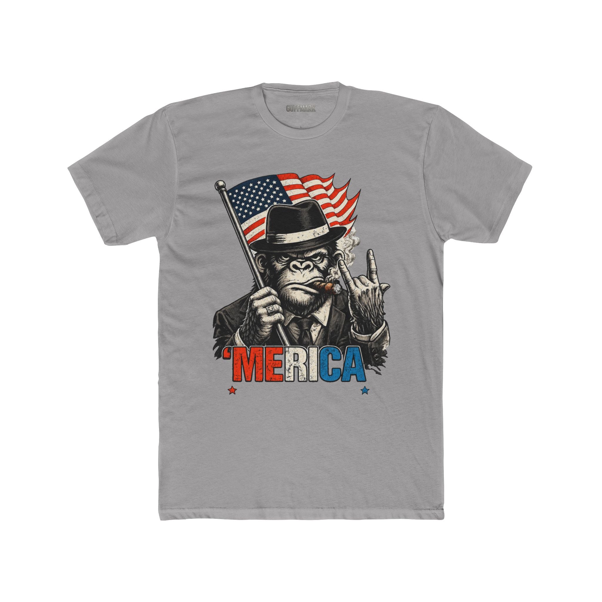 'MERICA Gorilla Patriotic Graphic Tee American Flag Cigar Shirt