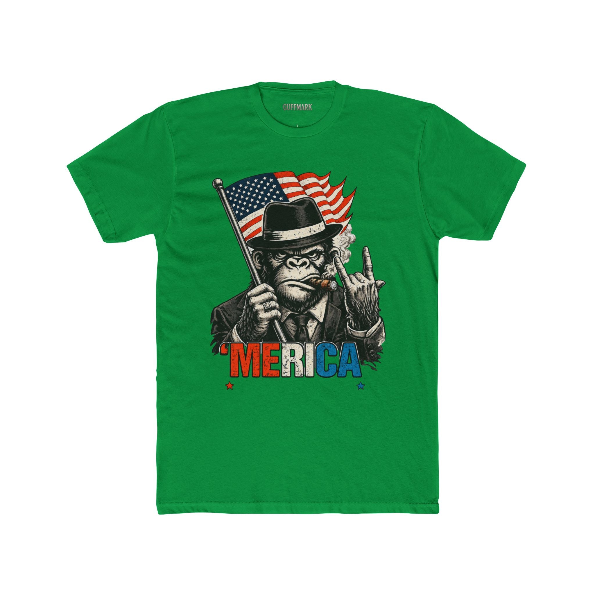 'MERICA Gorilla Patriotic Graphic Tee American Flag Cigar Shirt