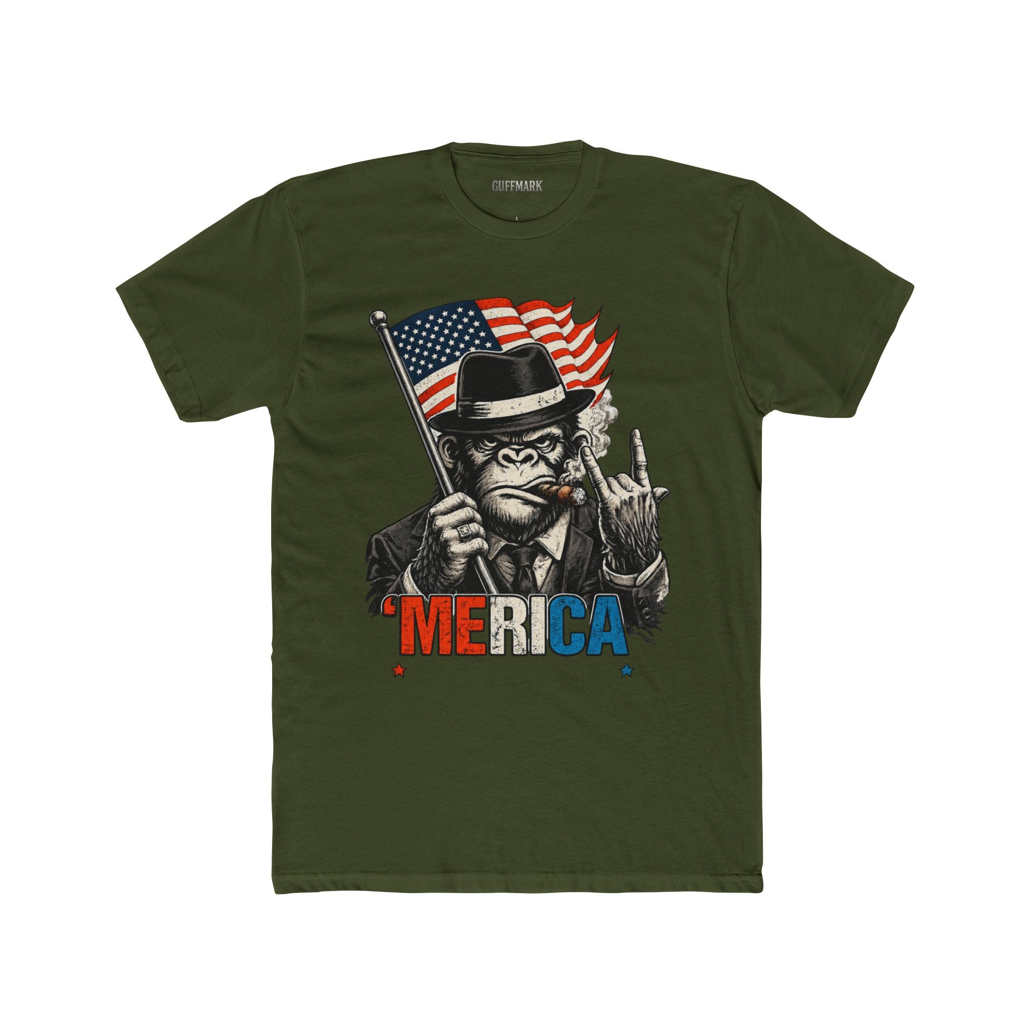 'MERICA Gorilla Patriotic Graphic Tee American Flag Cigar Shirt